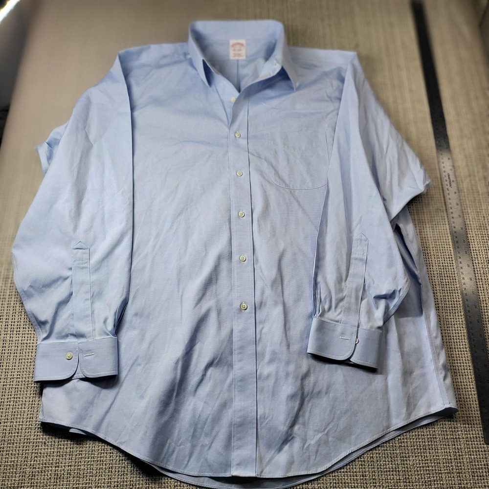 Brooks Brothers Dress Shirt Mens 17.5 34/35 Blue Solid Classic Non Iron Business